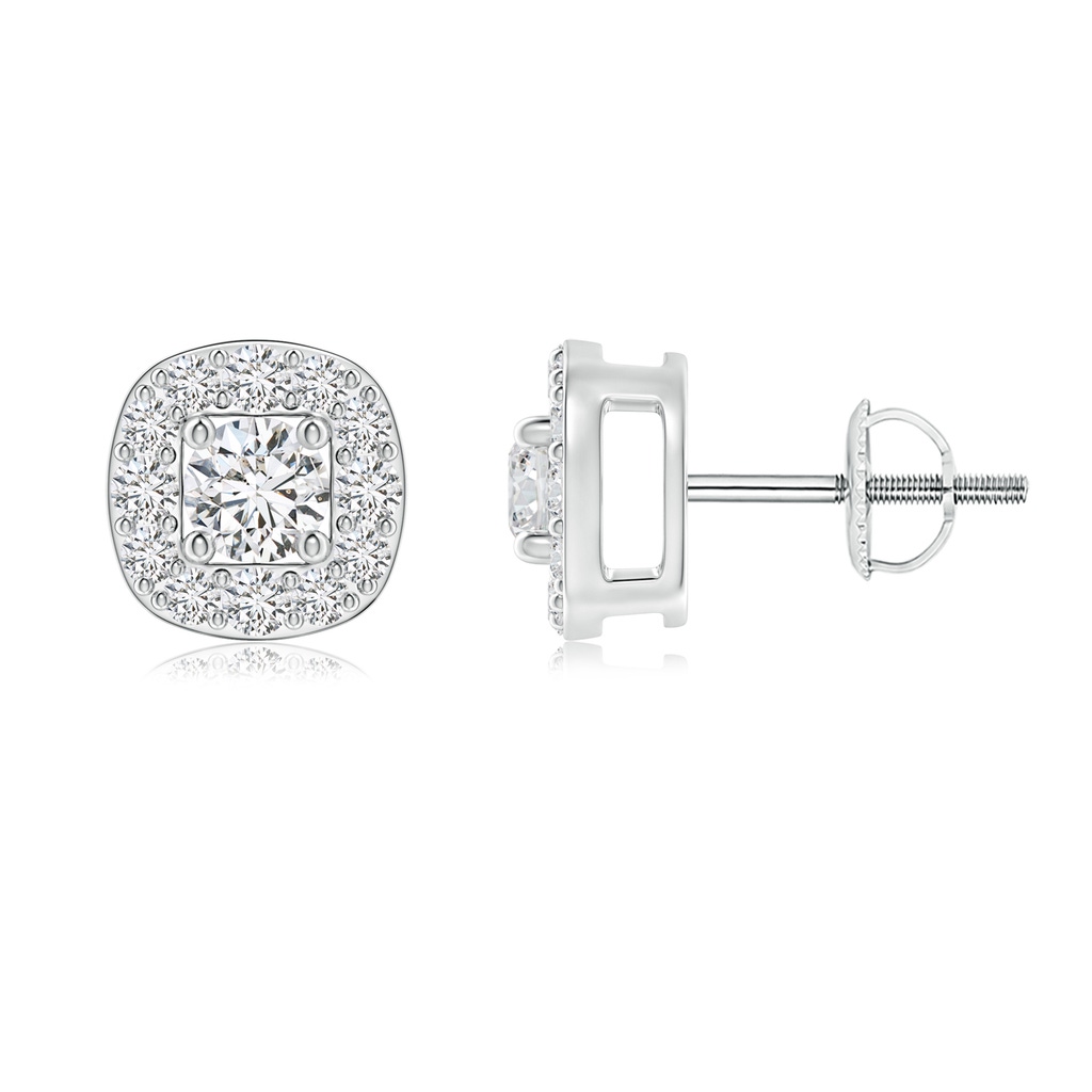 3.8mm HSI2 Round Diamond Cushion Halo Stud Earrings in White Gold