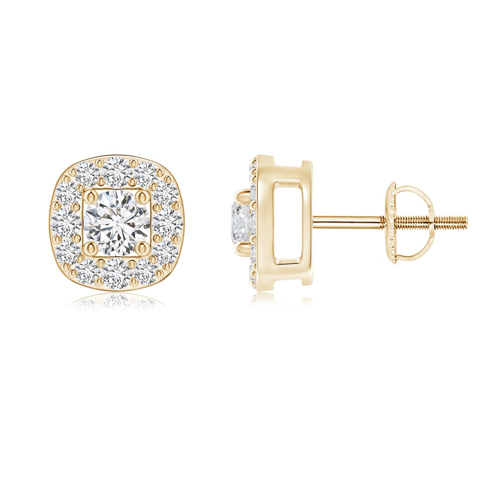 3.8mm HSI2 Round Diamond Cushion Halo Stud Earrings in Yellow Gold