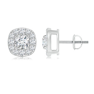 4.2mm GVS2 Round Diamond Cushion Halo Stud Earrings in P950 Platinum