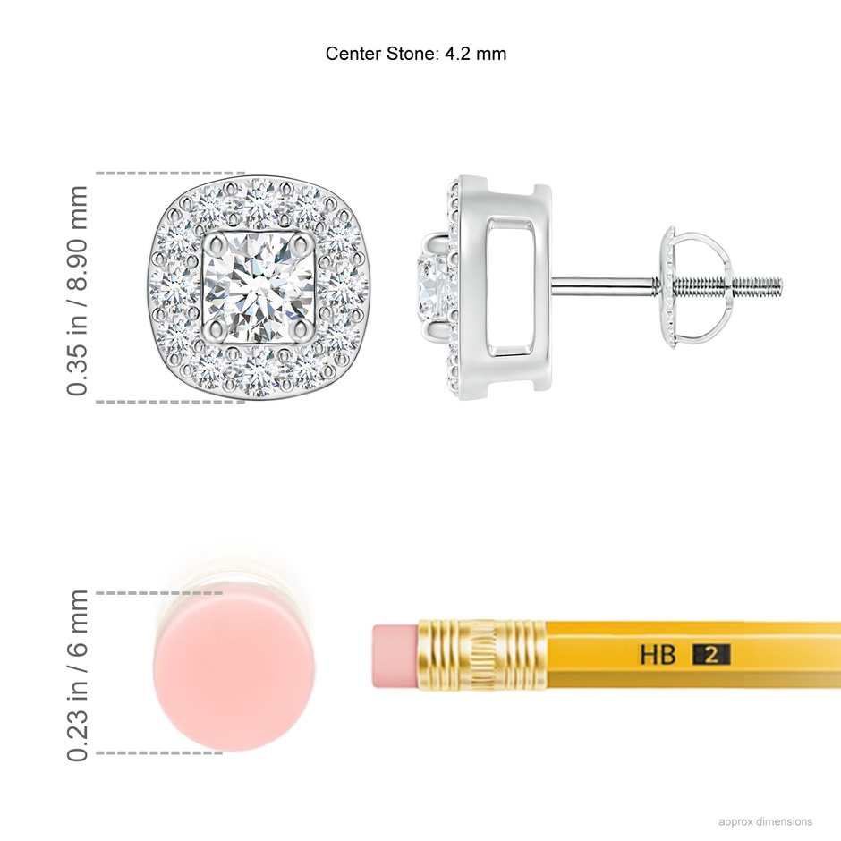 4.2mm GVS2 Round Diamond Cushion Halo Stud Earrings in P950 Platinum ruler