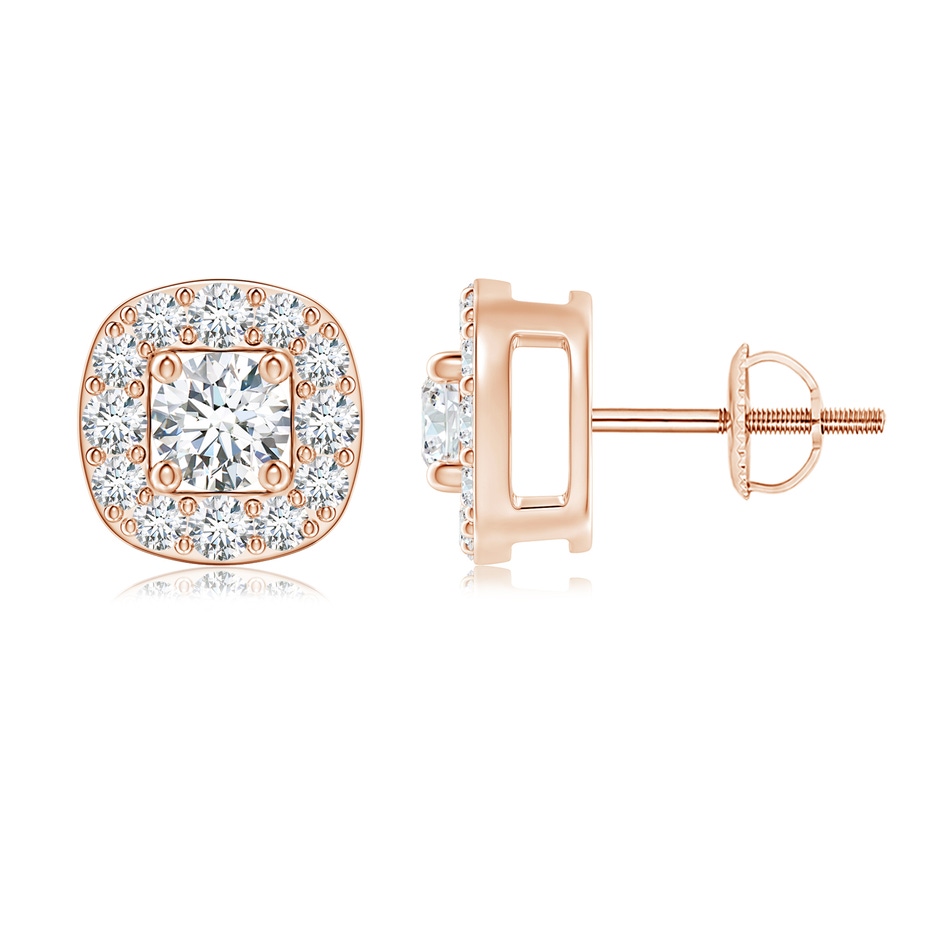 4.2mm GVS2 Round Diamond Cushion Halo Stud Earrings in Rose Gold 