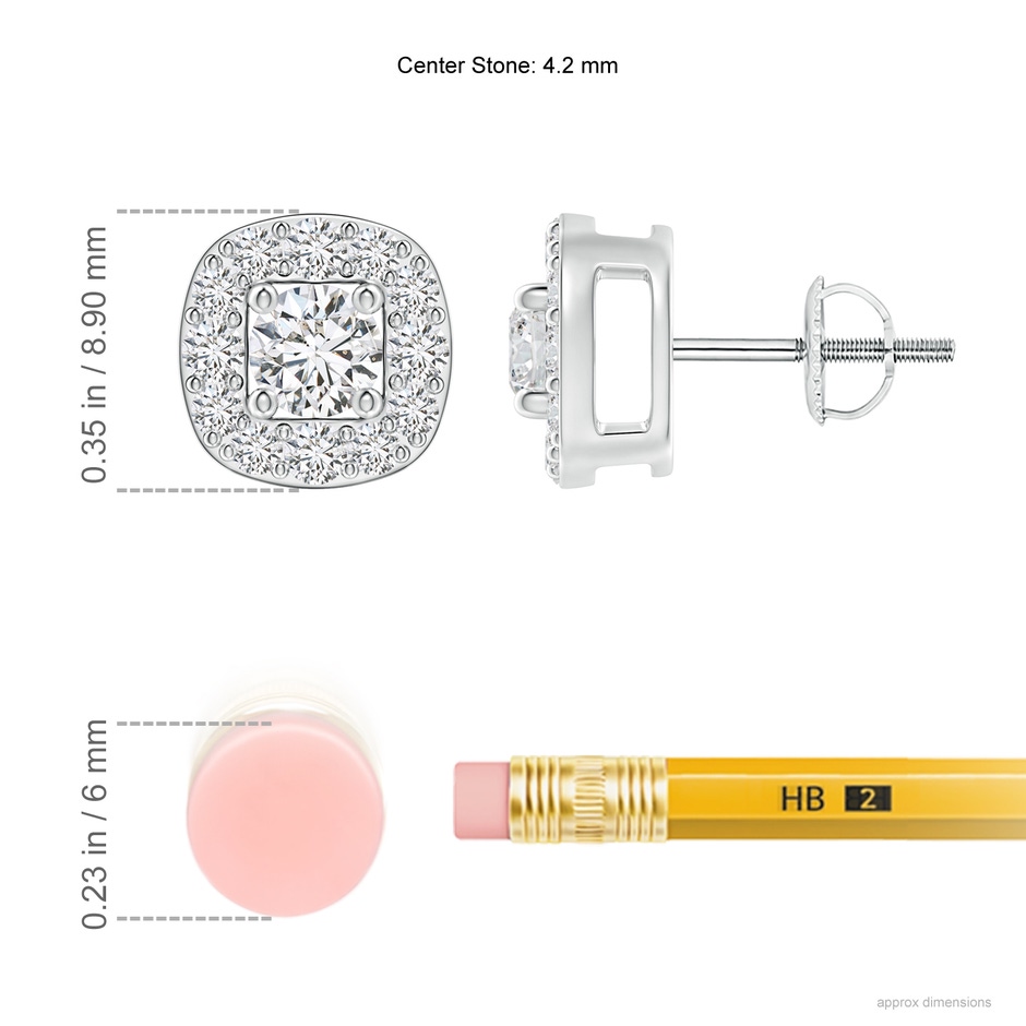 4.2mm HSI2 Round Diamond Cushion Halo Stud Earrings in White Gold ruler