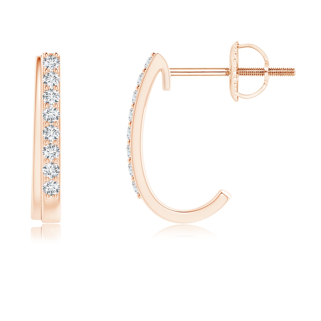 1.1mm GVS2 Diamond Studded Layered J-Hoop Earrings in Rose Gold