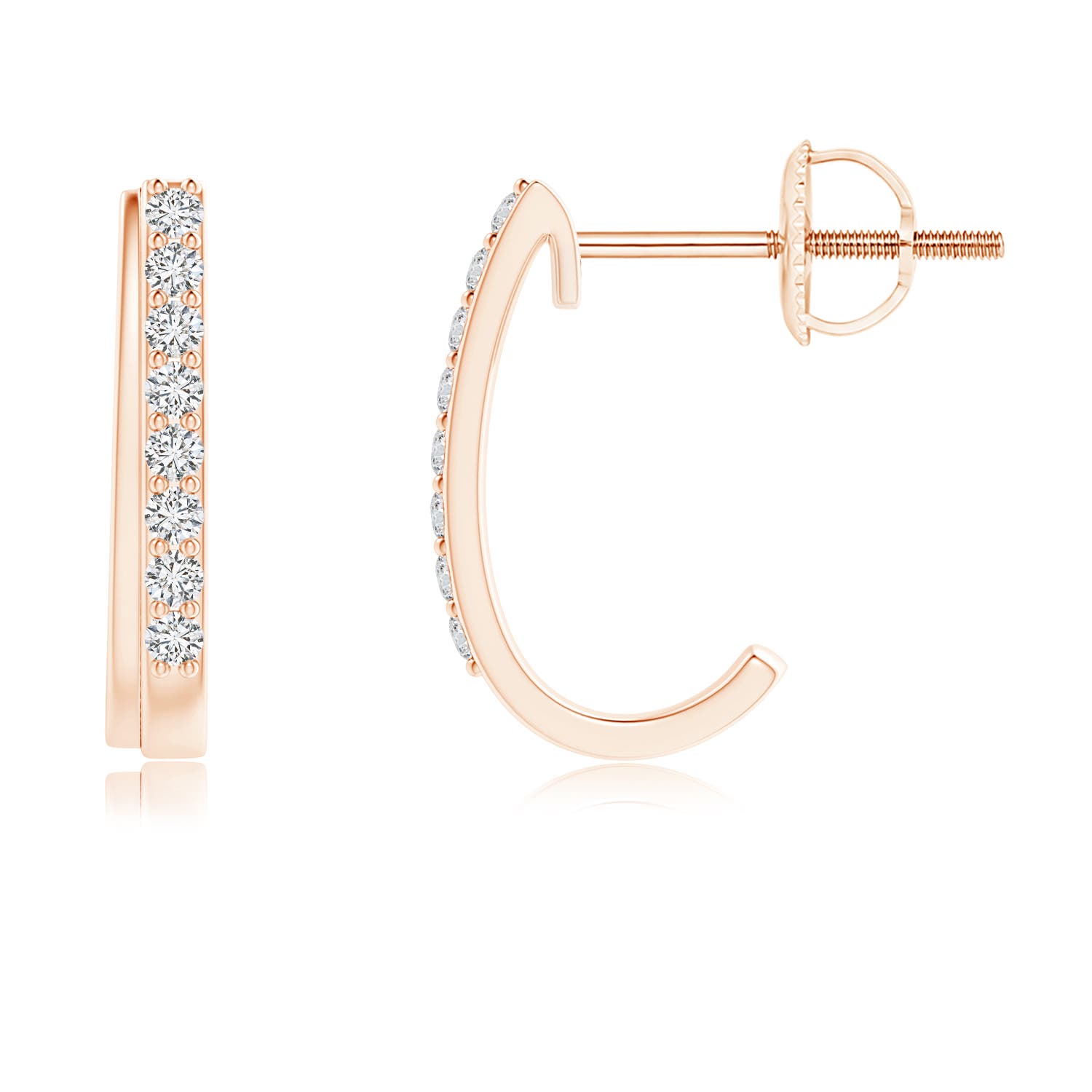 1.1mm HSI2 Diamond Studded Layered J-Hoop Earrings in Rose Gold
