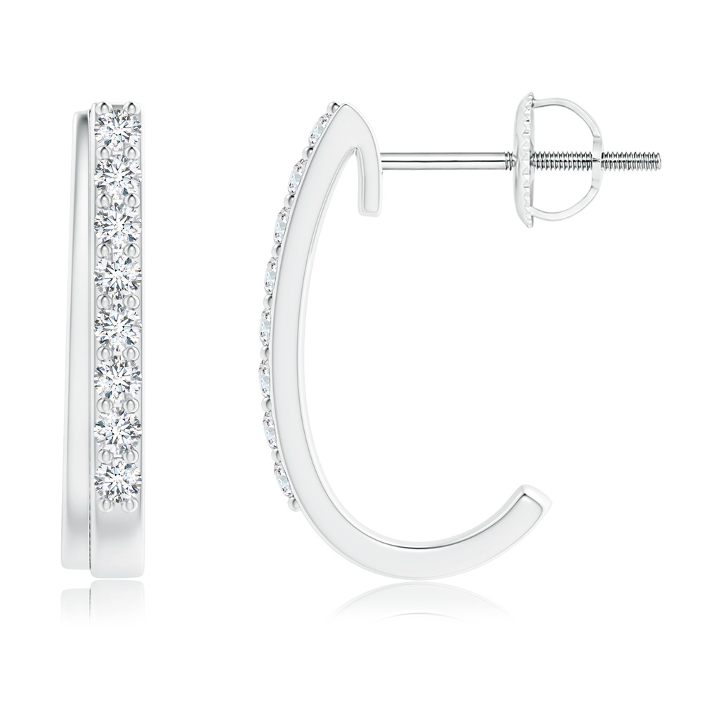 1.4mm GVS2 Diamond Studded Layered J-Hoop Earrings in White Gold