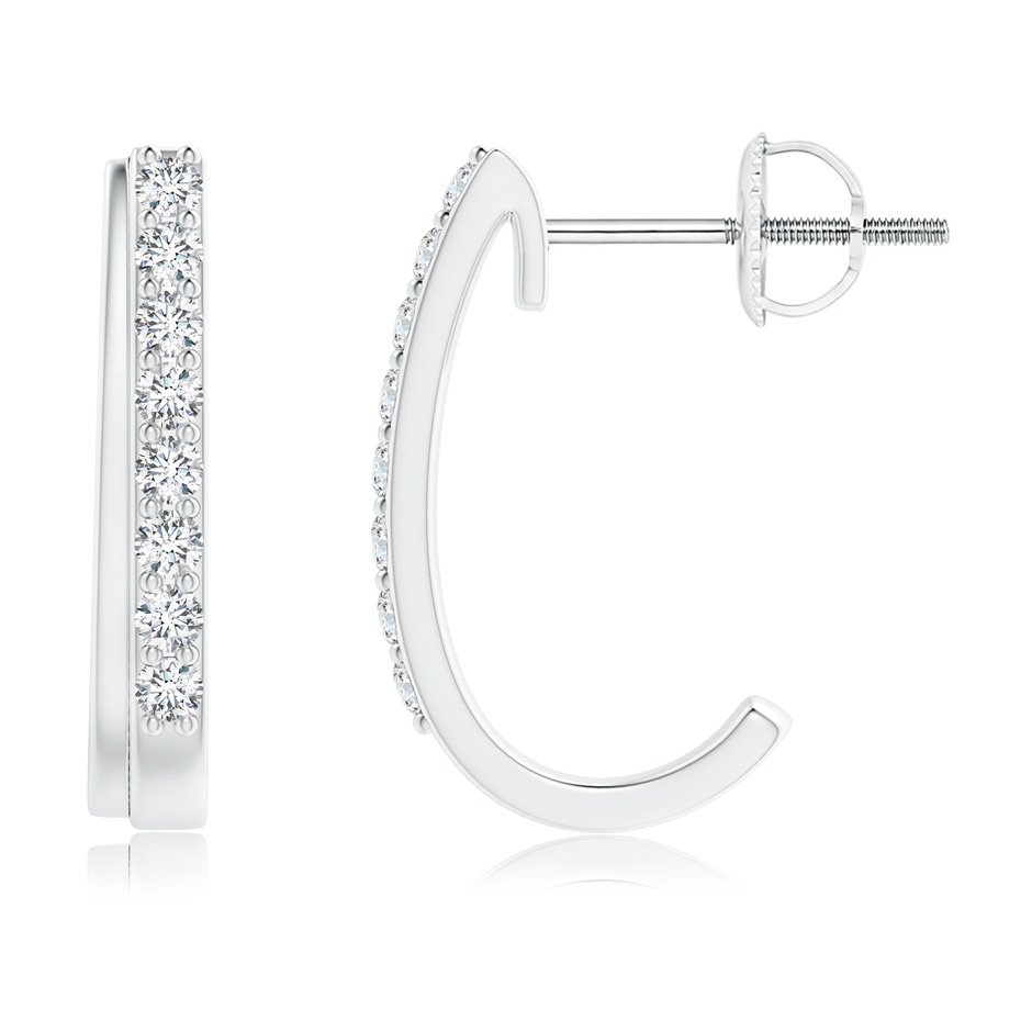 1.4mm GVS2 Diamond Studded Layered J-Hoop Earrings in White Gold 