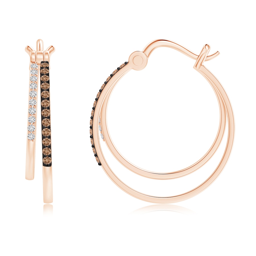1mm AAA Coffee and White Diamond Studded Double Hoop Earrings in Rose Gold Side-1