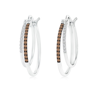1mm AAA Coffee and White Diamond Studded Double Hoop Earrings in White Gold