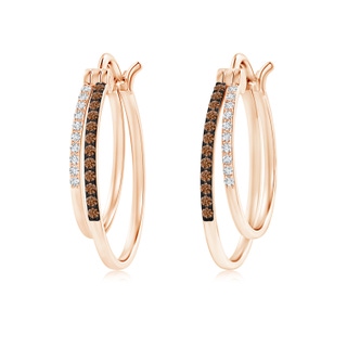 1mm AAAA Coffee and White Diamond Studded Double Hoop Earrings in Rose Gold