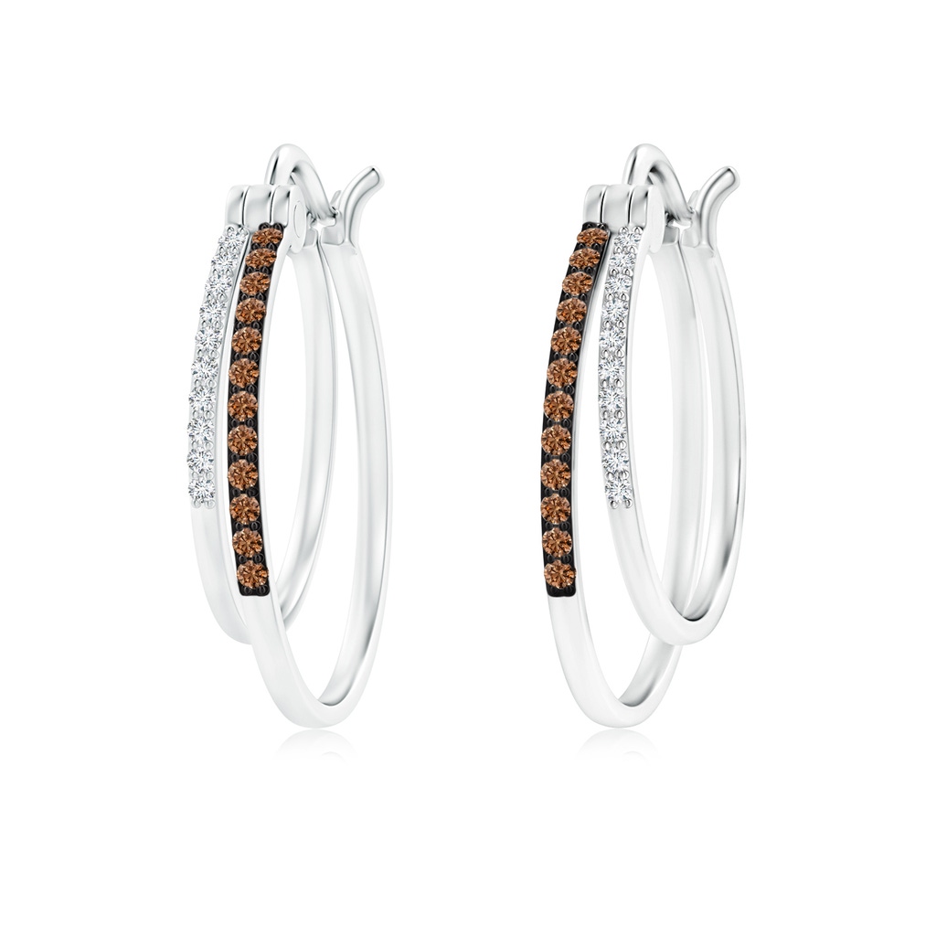 1mm AAAA Coffee and White Diamond Studded Double Hoop Earrings in White Gold