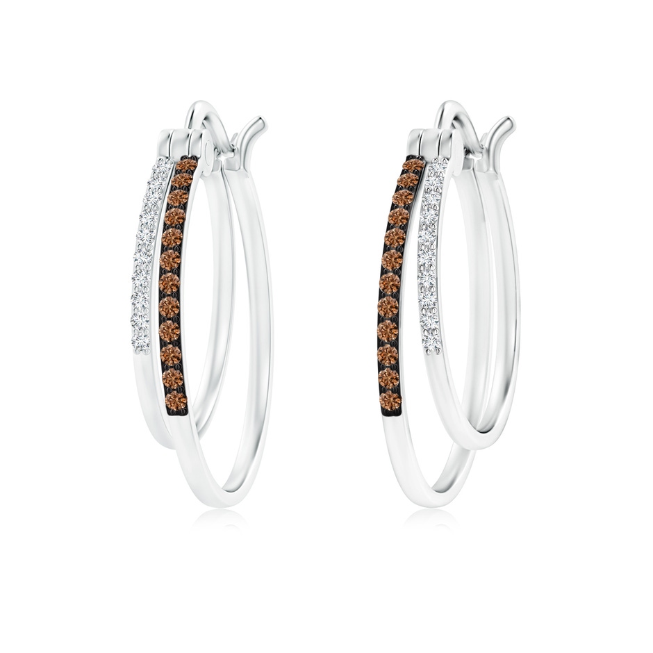 1mm AAAA Coffee and White Diamond Studded Double Hoop Earrings in White Gold 