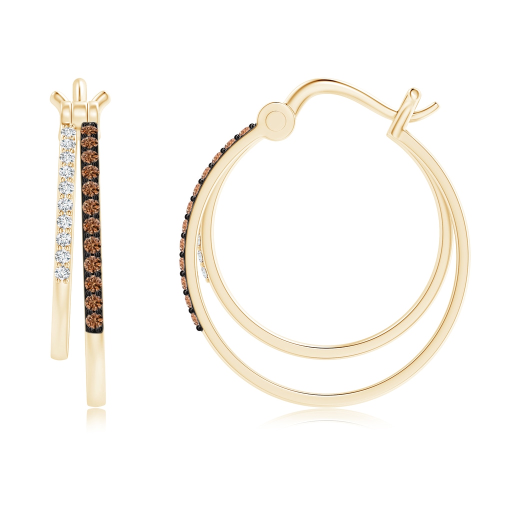 1mm AAAA Coffee and White Diamond Studded Double Hoop Earrings in Yellow Gold - side_1
