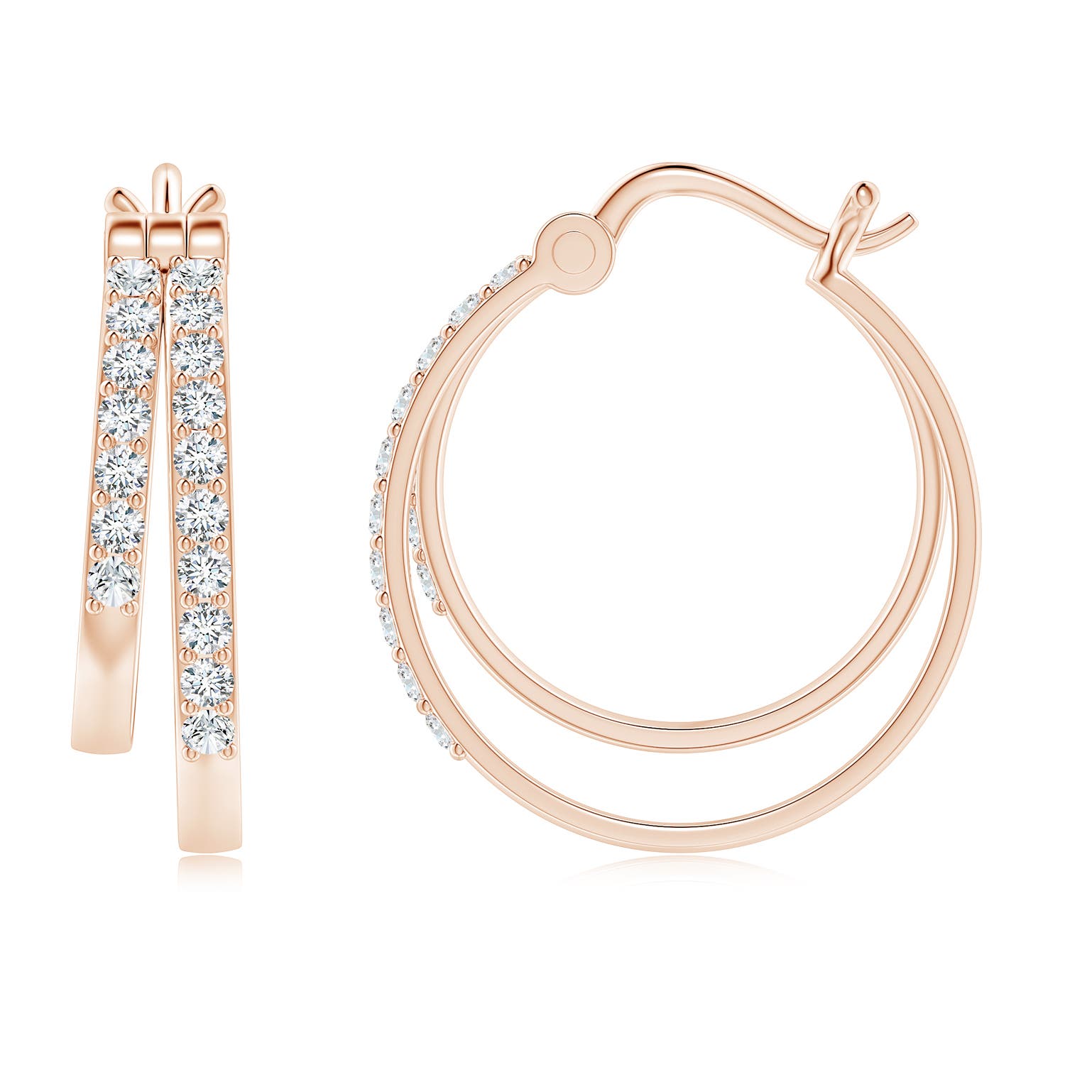 1.5mm GVS2 Classic Diamond Studded Double Hoop Earrings in Rose Gold