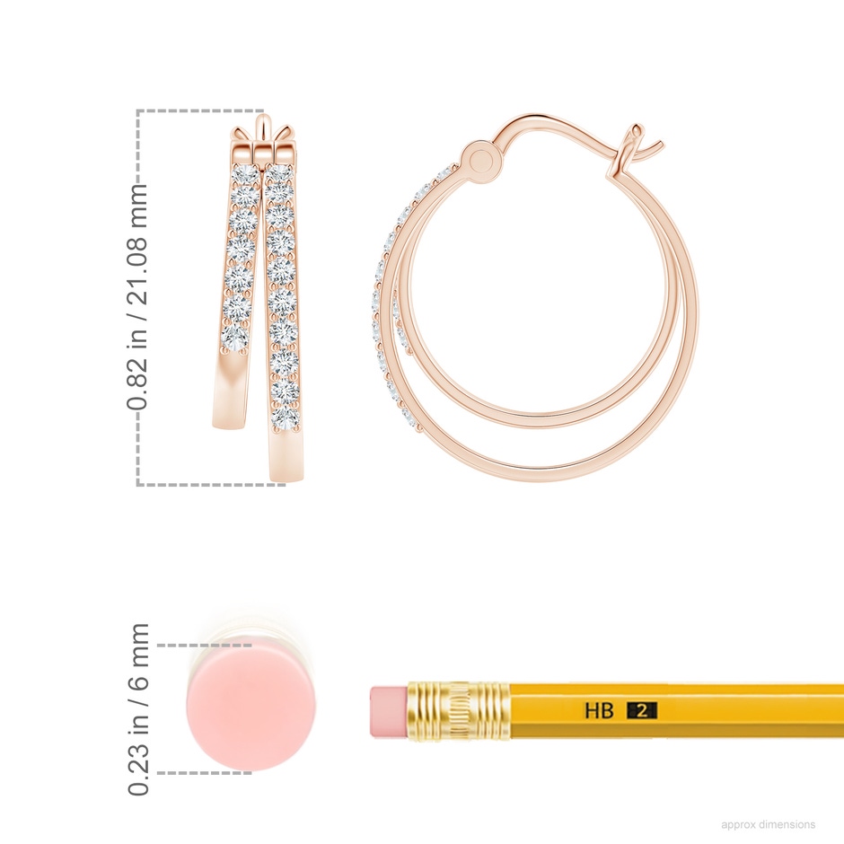 1.5mm GVS2 Classic Diamond Studded Double Hoop Earrings in Rose Gold ruler