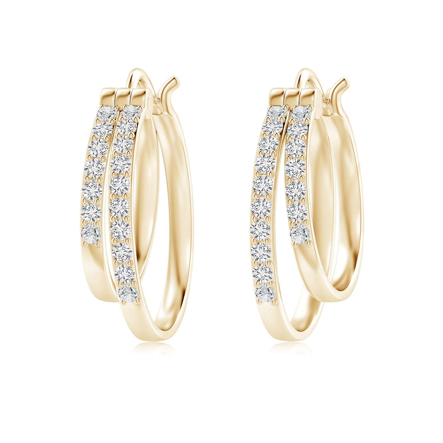 Angara Classic Diamond Studded Double Hoop Earrings