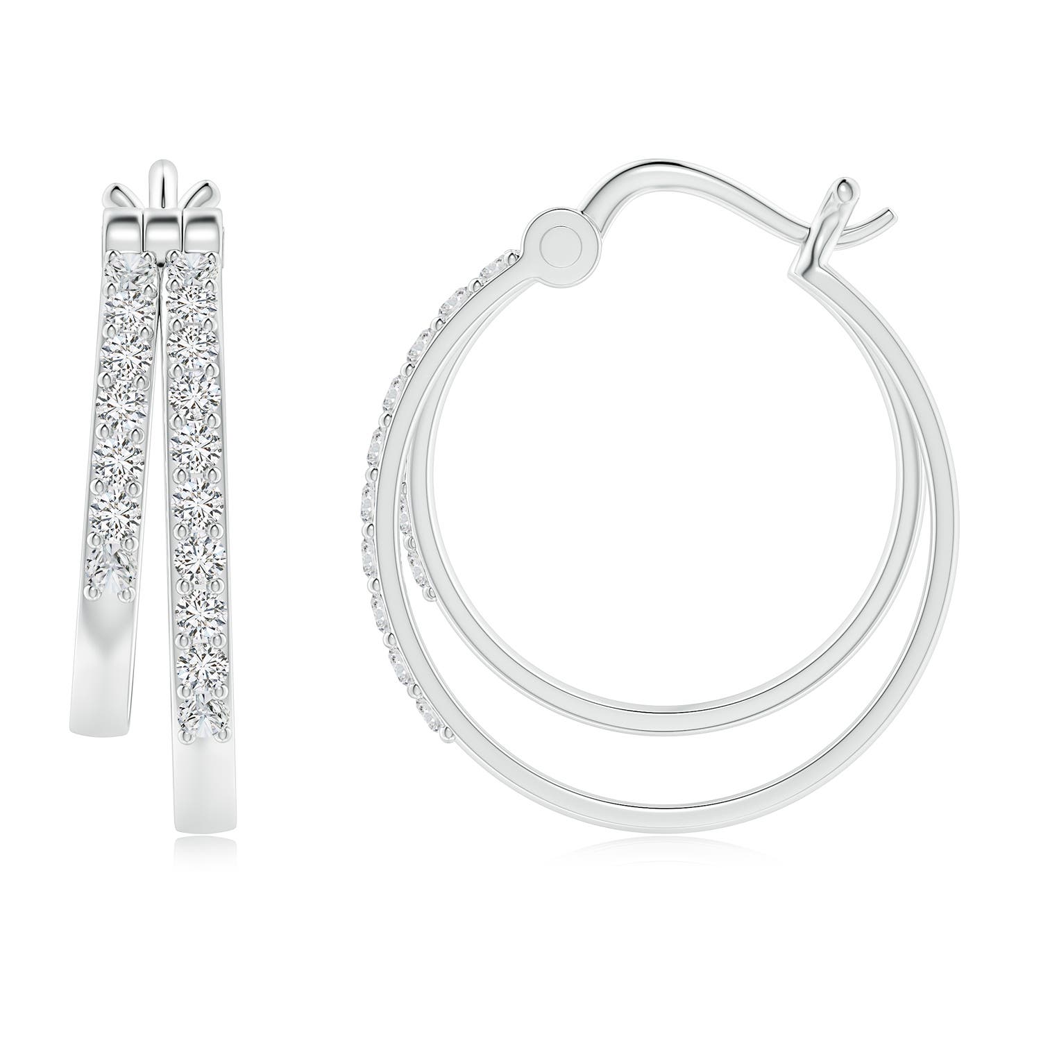 1.5mm HSI2 Classic Diamond Studded Double Hoop Earrings in White Gold - side 3