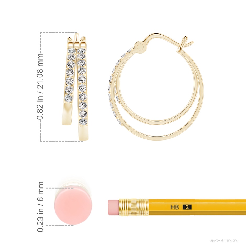 1.5mm IJI1I2 Classic Diamond Studded Double Hoop Earrings in Yellow Gold ruler