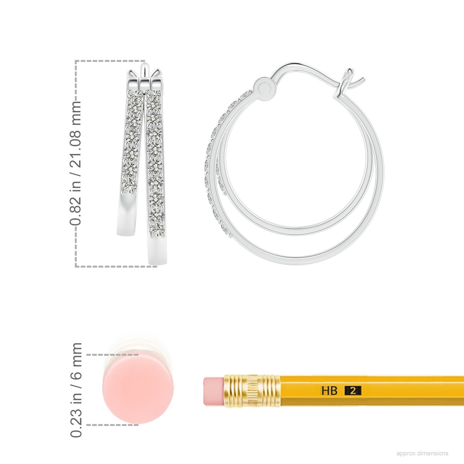 1.5mm KI3 Classic Diamond Studded Double Hoop Earrings in P950 Platinum ruler