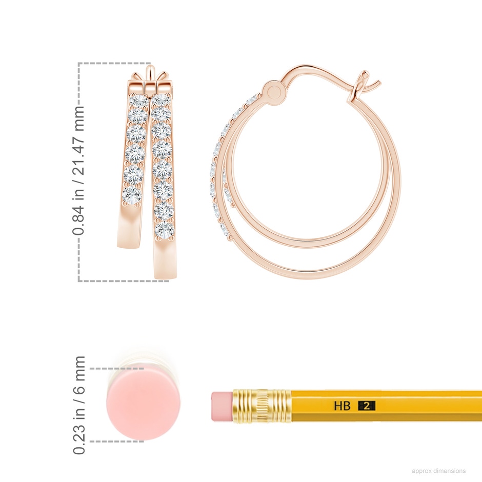 1.85mm GVS2 Classic Diamond Studded Double Hoop Earrings in Rose Gold ruler