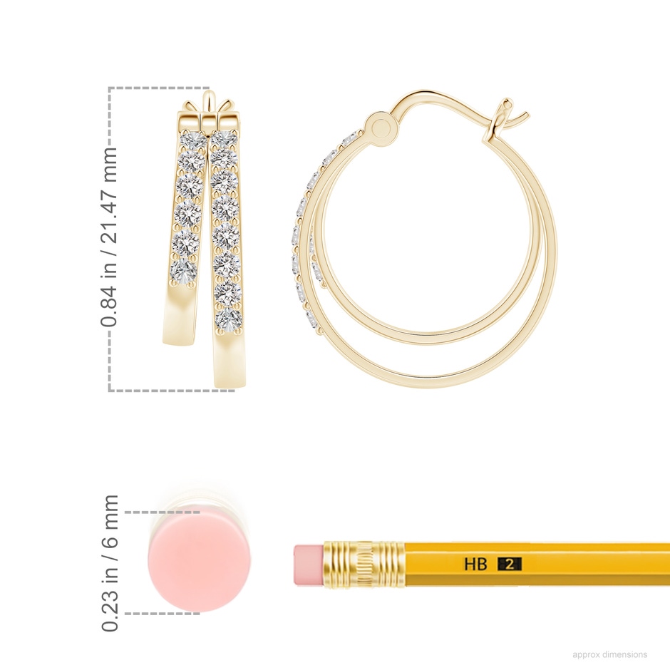 1.85mm IJI1I2 Classic Diamond Studded Double Hoop Earrings in 18K Yellow Gold ruler