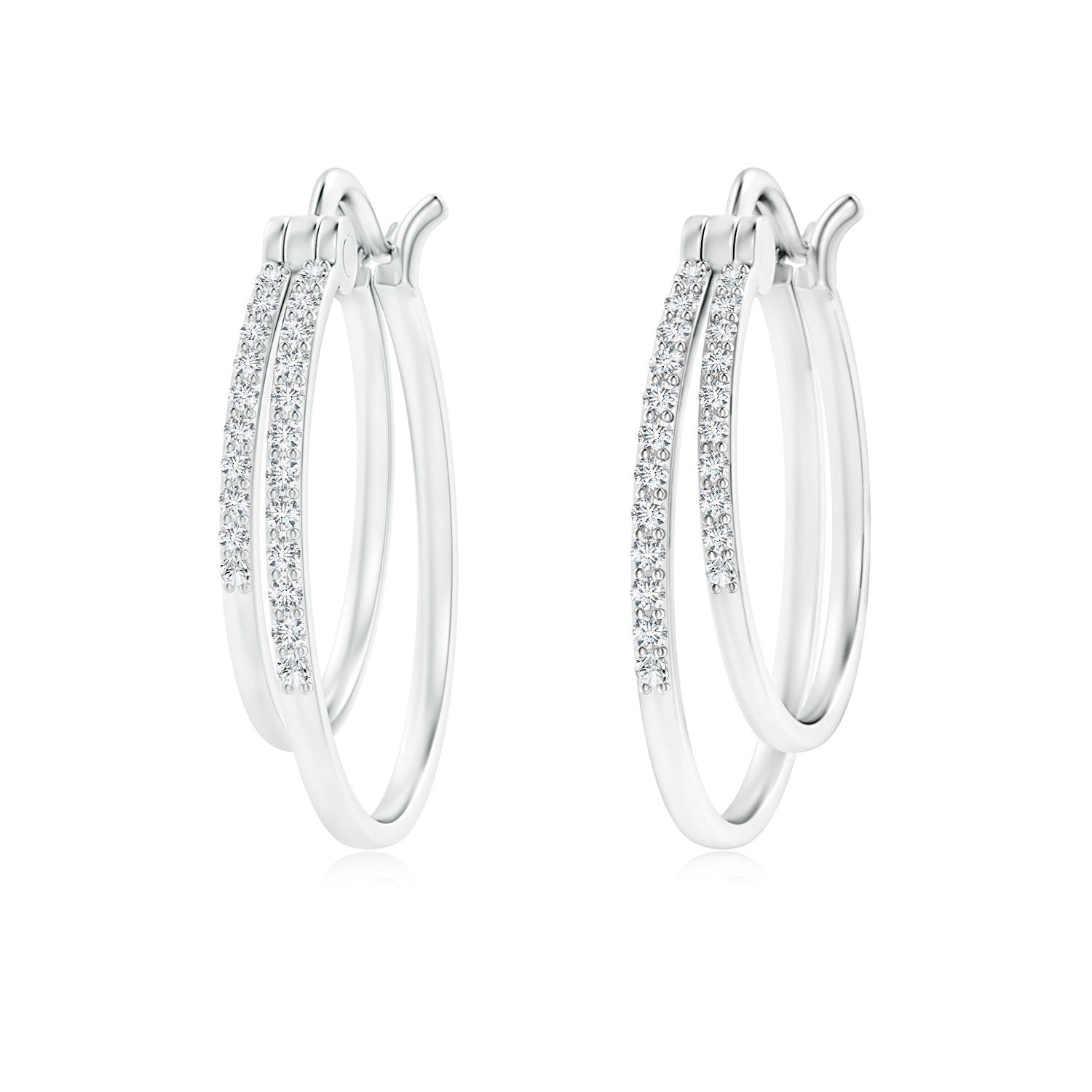 1mm GVS2 Classic Diamond Studded Double Hoop Earrings in 18CT White Gold