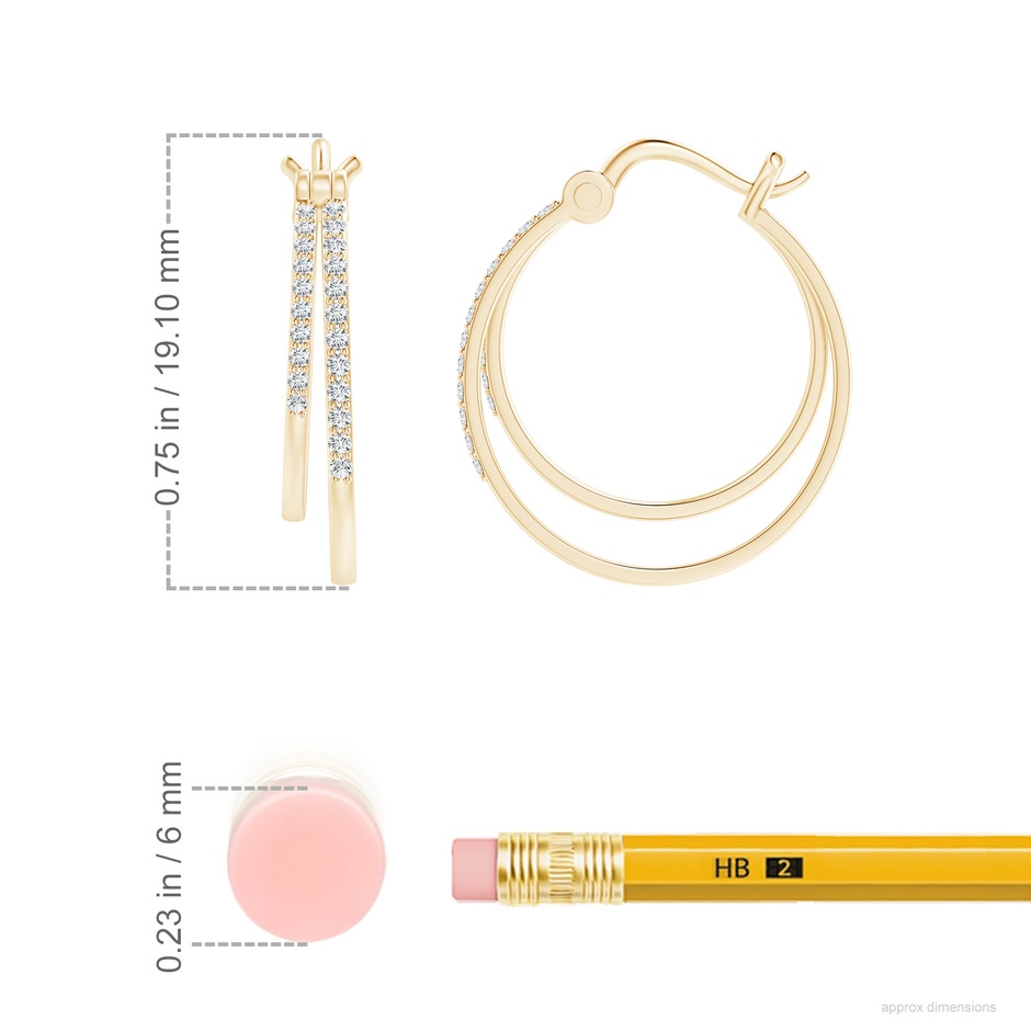 1mm GVS2 Classic Diamond Studded Double Hoop Earrings in Yellow Gold ruler