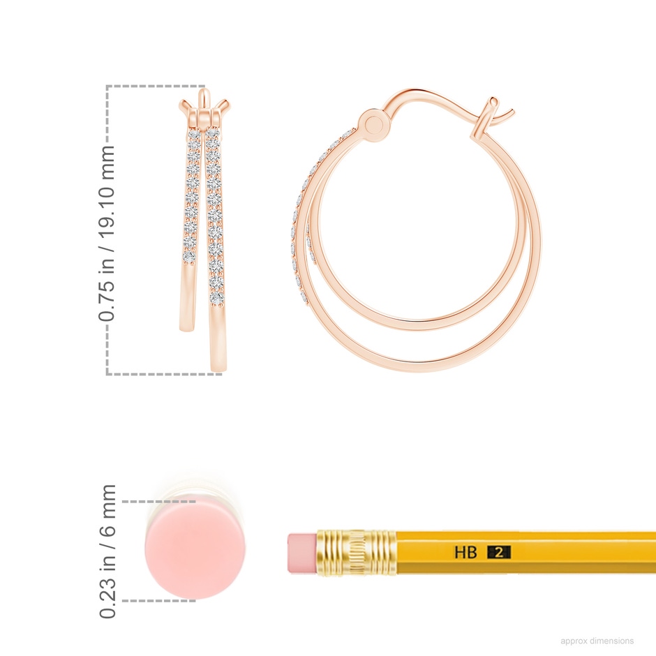 1mm HSI2 Classic Diamond Studded Double Hoop Earrings in 9K Rose Gold ruler