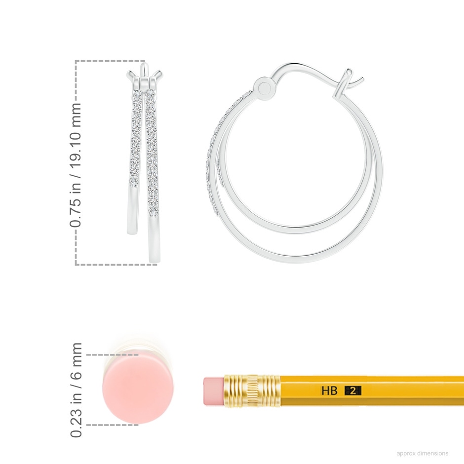 1mm HSI2 Classic Diamond Studded Double Hoop Earrings in P950 Platinum ruler
