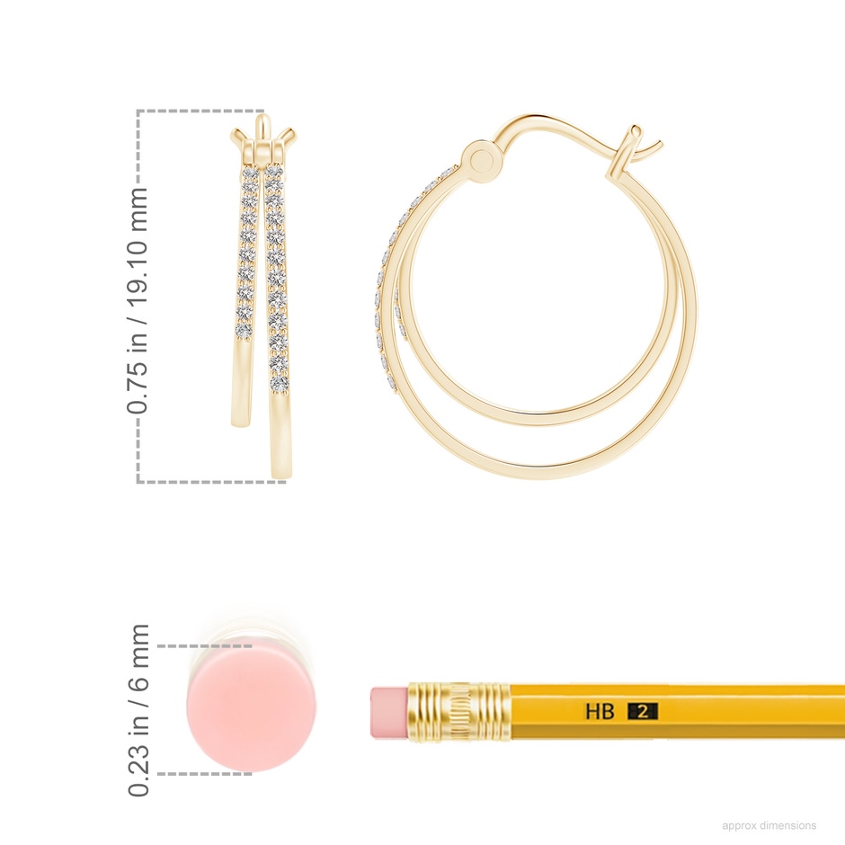 1mm IJI1I2 Classic Diamond Studded Double Hoop Earrings in Yellow Gold ruler