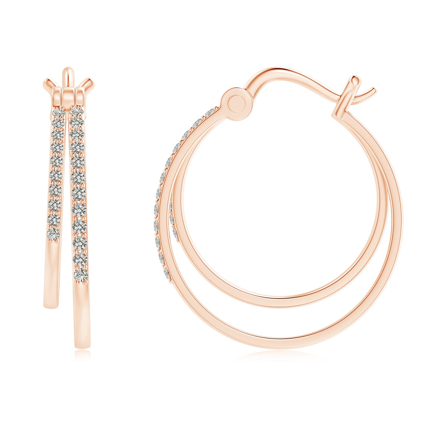 ANGARA Natural 0.2 Ct Diamond Studded Double Hoop Earrings in 14K Solid Gold - Picture 3 of 34