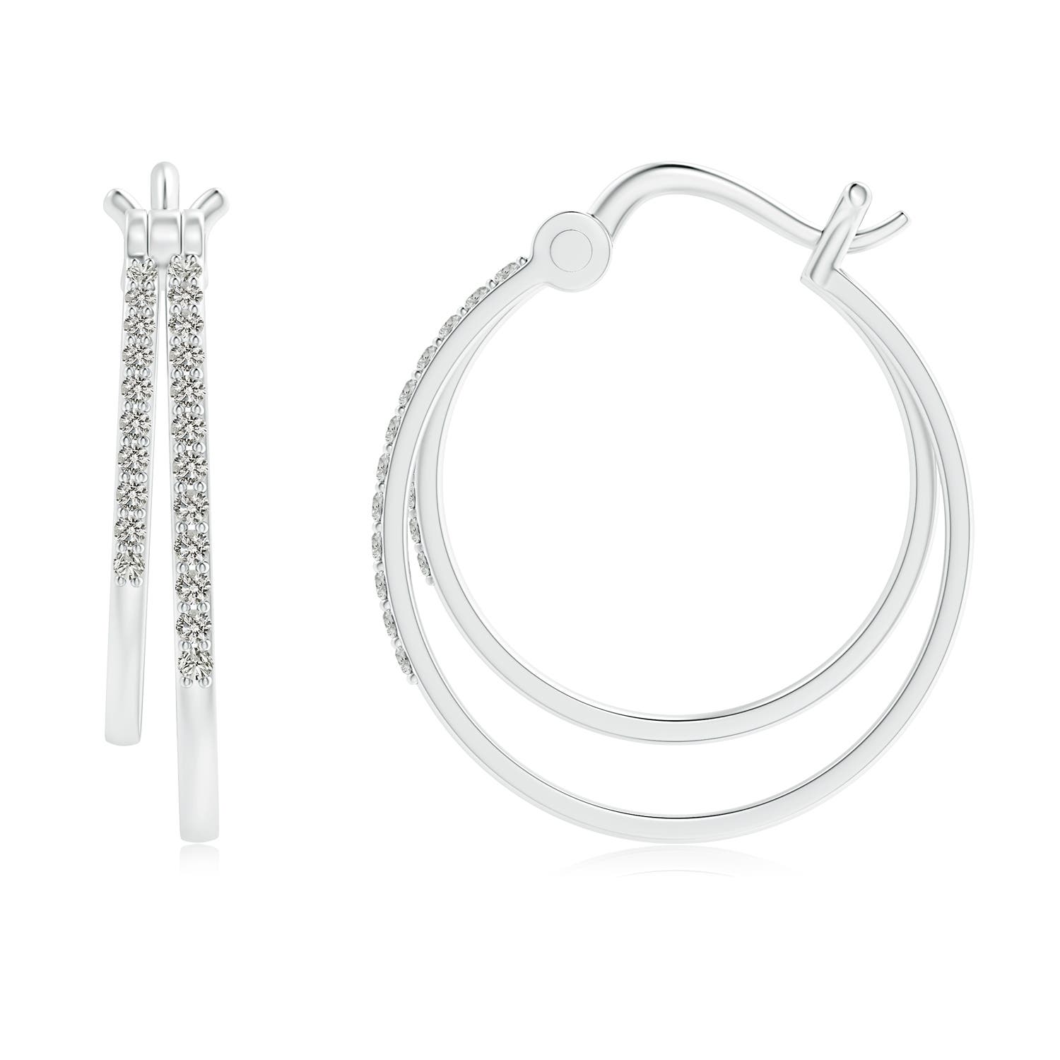 ANGARA Natural 0.2 Ct Diamond Studded Double Hoop Earrings in 14K Solid Gold - Picture 14 of 34