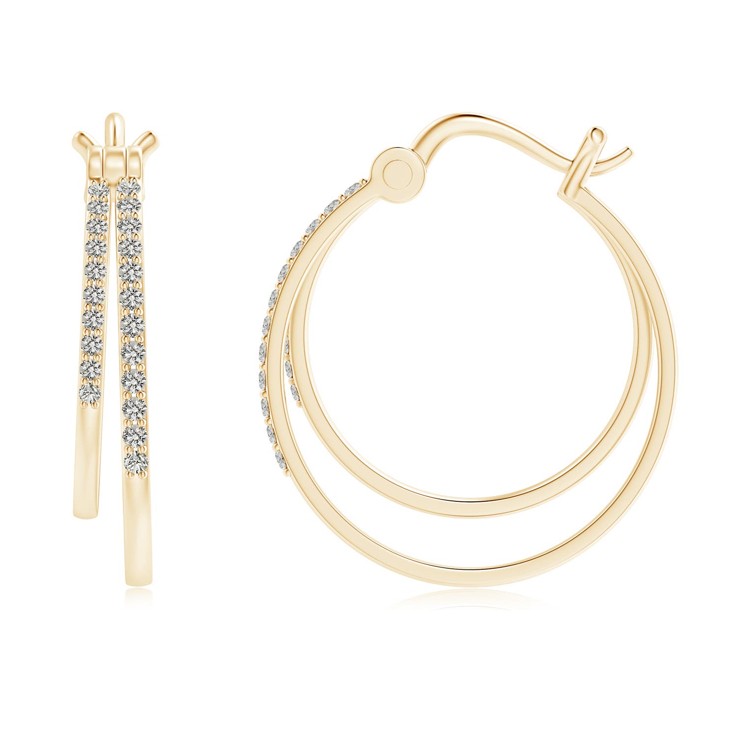 ANGARA Natural 0.2 Ct Diamond Studded Double Hoop Earrings in 14K Solid Gold - Picture 25 of 34