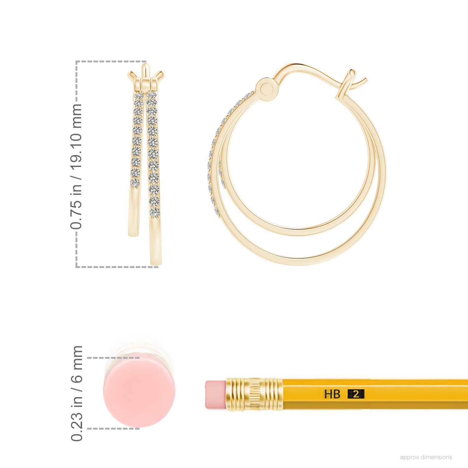 ANGARA Natural 0.2 Ct Diamond Studded Double Hoop Earrings in 14K Solid Gold - Picture 28 of 34