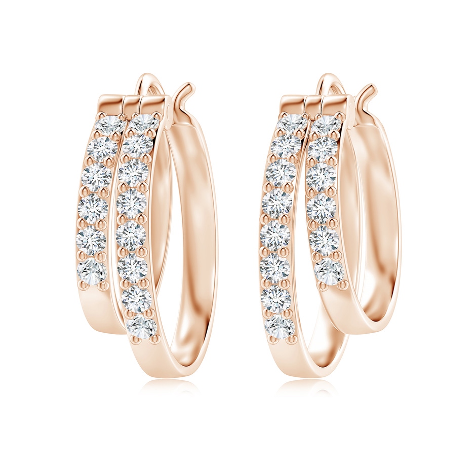 2mm GVS2 Classic Diamond Studded Double Hoop Earrings in 18K Rose Gold 