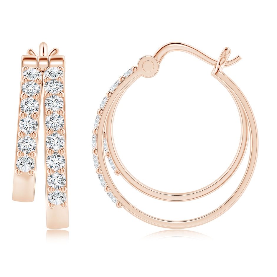 2mm GVS2 Classic Diamond Studded Double Hoop Earrings in 18K Rose Gold side 199
