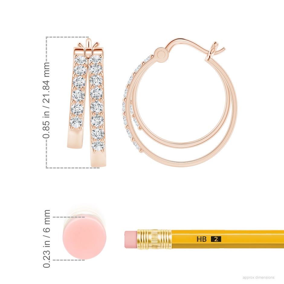 2mm GVS2 Classic Diamond Studded Double Hoop Earrings in 18K Rose Gold ruler