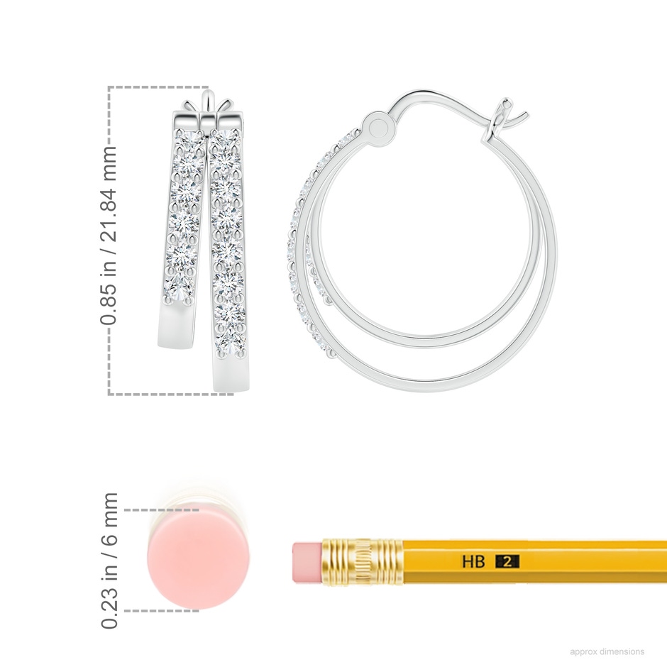 2mm GVS2 Classic Diamond Studded Double Hoop Earrings in P950 Platinum ruler
