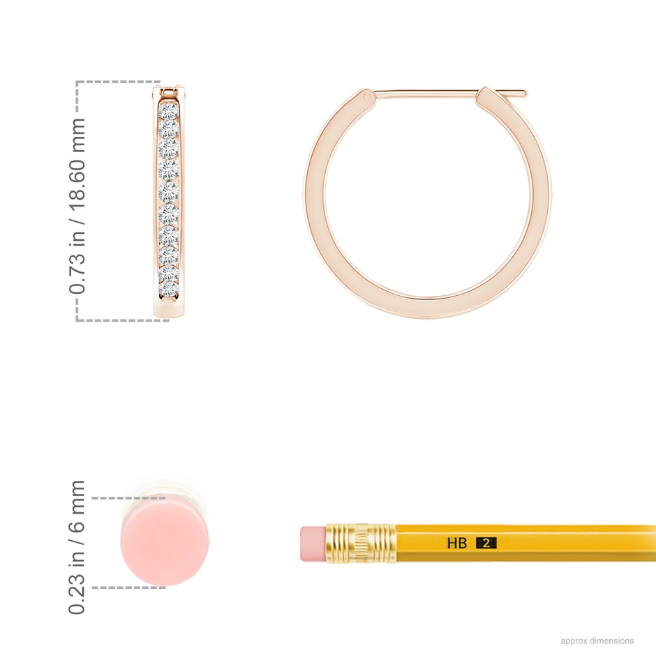 1.6mm GVS2 Channel-Set Round Diamond Hoop Earrings in Rose Gold Ruler