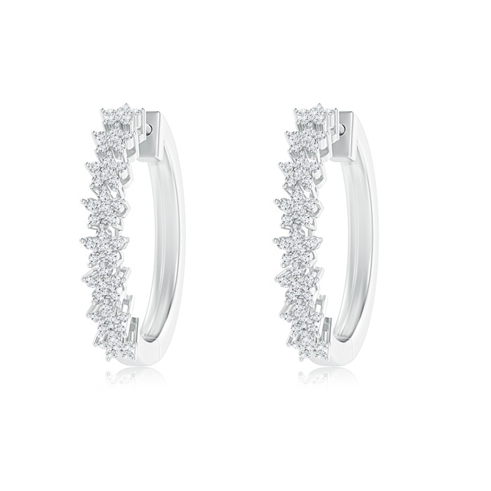 0.9mm GVS2 Floating Flower Diamond Clustre Hoop Earrings in White Gold