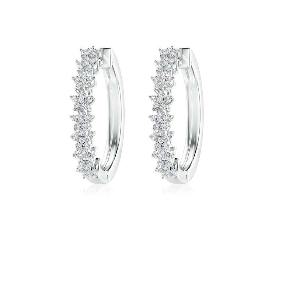 1.1mm HSI2 Floating Flower Diamond Clustre Hoop Earrings in White Gold 