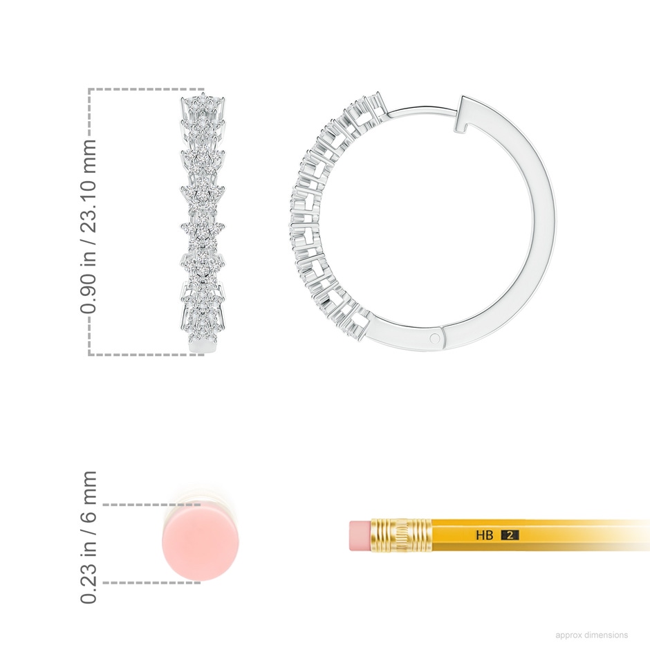 1.1mm HSI2 Floating Flower Diamond Clustre Hoop Earrings in White Gold ruler