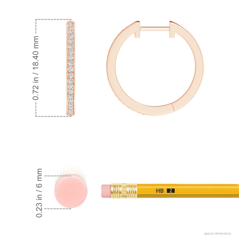 1mm GVS2 pave-Set Round Diamond Hinged Hoop Earrings in Rose Gold ruler
