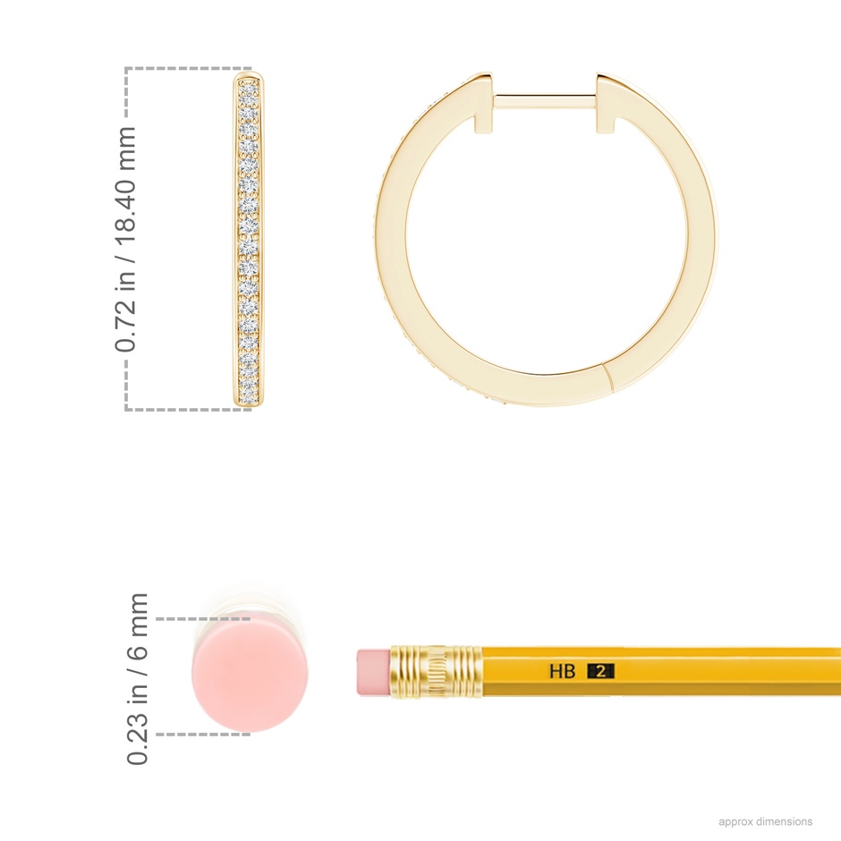 1mm GVS2 pave-Set Round Diamond Hinged Hoop Earrings in Yellow Gold ruler