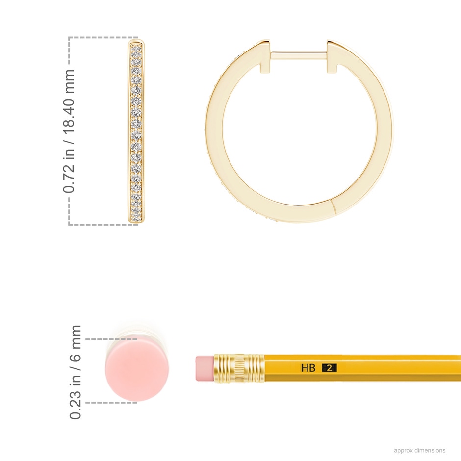 1mm IJI1I2 pave-Set Round Diamond Hinged Hoop Earrings in Yellow Gold ruler
