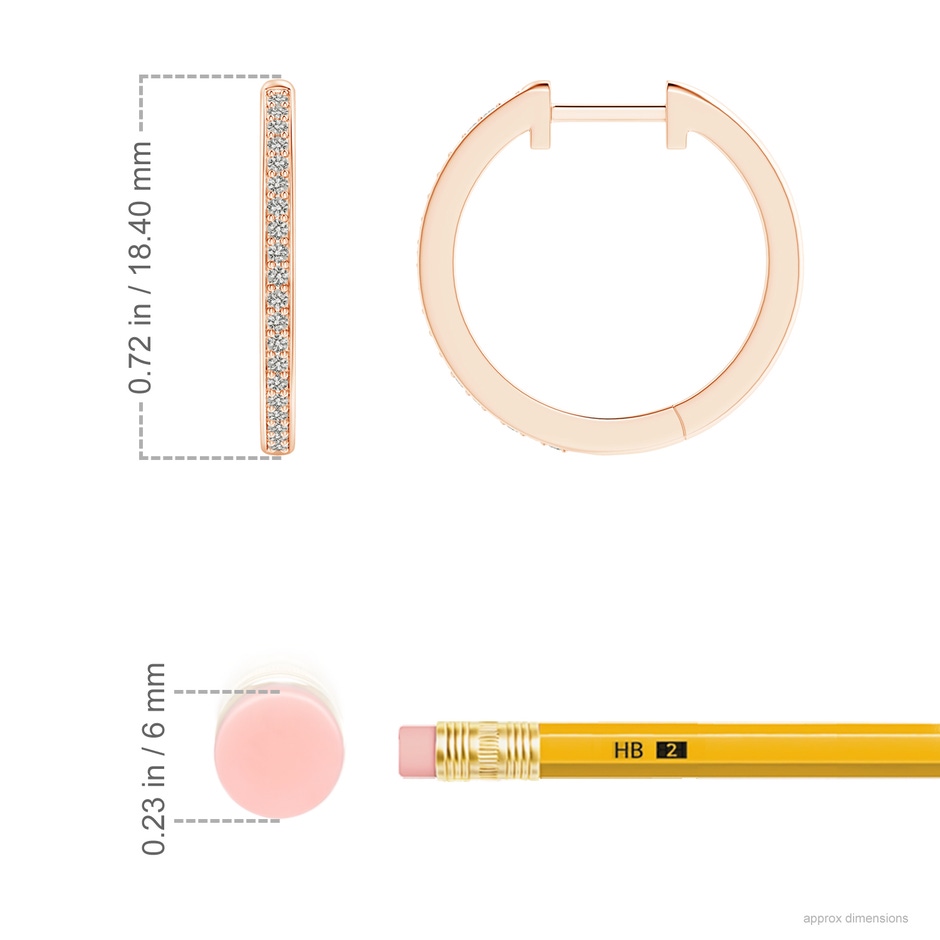 1mm KI3 pave-Set Round Diamond Hinged Hoop Earrings in Rose Gold ruler