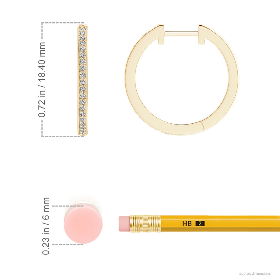 1mm KI3 pave-Set Round Diamond Hinged Hoop Earrings in Yellow Gold ruler
