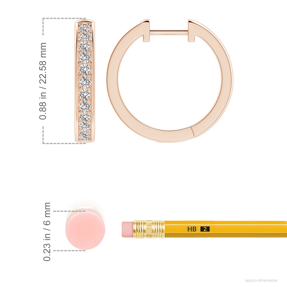 2.2mm IJI1I2 pave-Set Round Diamond Hinged Hoop Earrings in 18K Rose Gold ruler