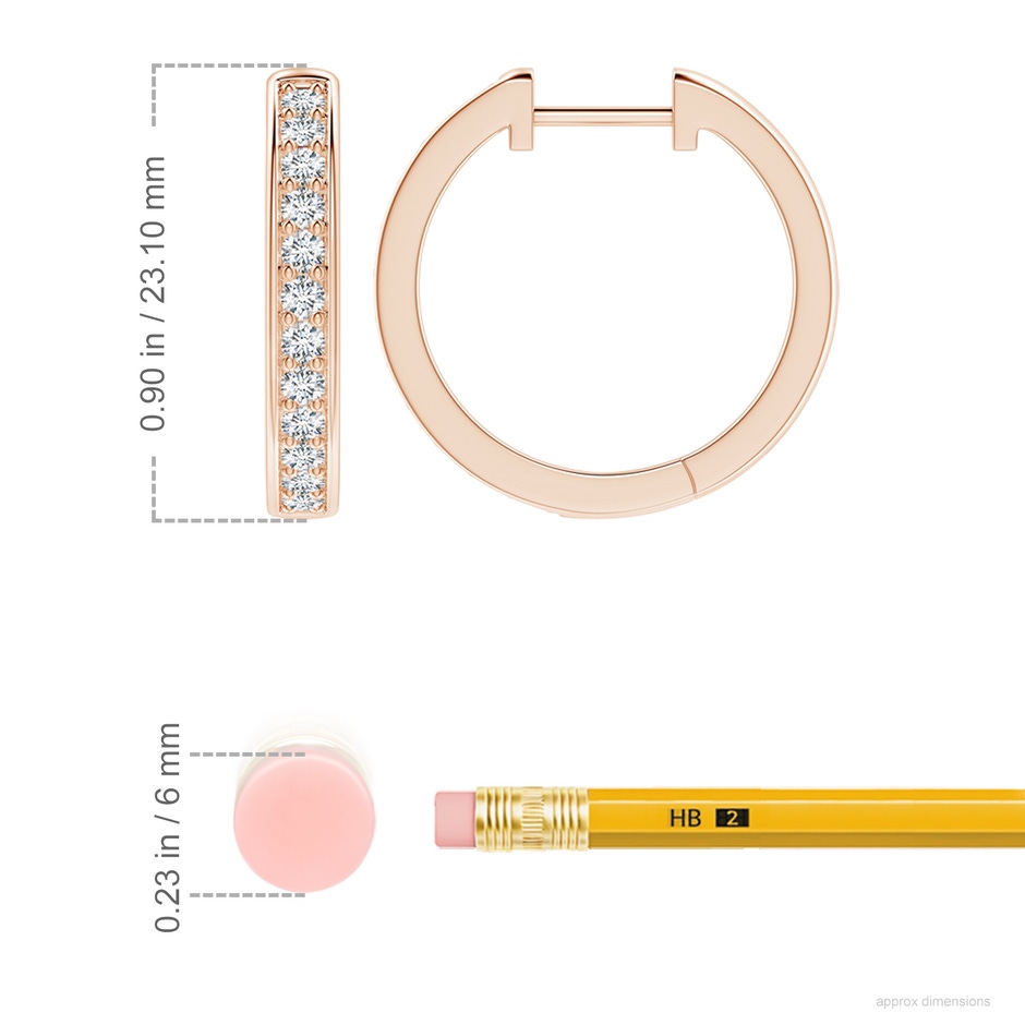 2.8mm GVS2 pave-Set Round Diamond Hinged Hoop Earrings in 18K Rose Gold ruler
