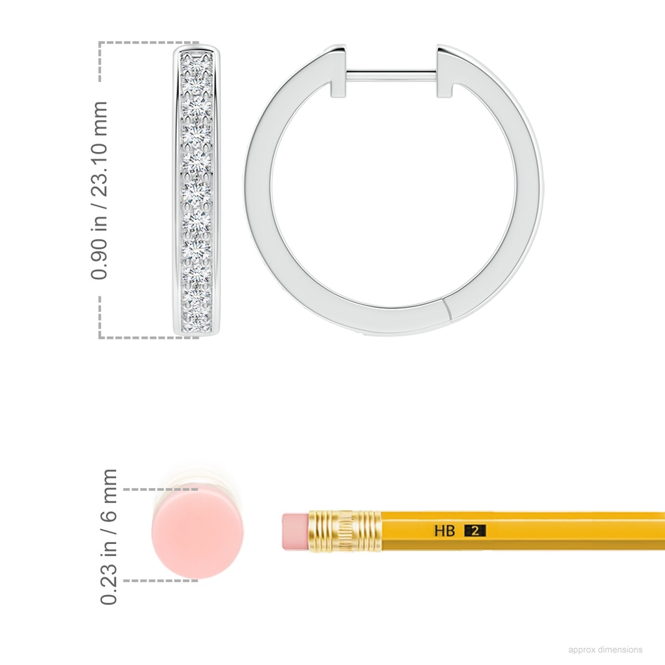 2.8mm GVS2 pave-Set Round Diamond Hinged Hoop Earrings in P950 Platinum ruler