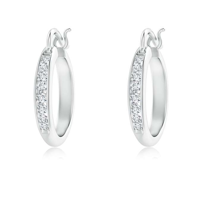 1.7mm GVS2 Channel-Set Round Diamond Tapered Hoop Earrings in White Gold